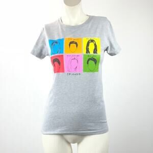 Friends TV Small Womens Gray Colorful Graphic Character Fitted Tee